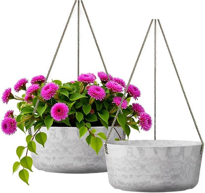 Asnext 10.7 Inch Hanging Planter for Outdoor Indoor Plants，2 Pack Hanging Flower Pots with Drain Holes for Garden Home Decor Use (Marble)