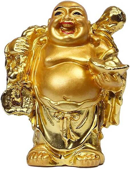 BRABUD Resin Laughing Buddha Figurines 2.5’’Height Gilting Buddha Statue Big 6 Set Gold