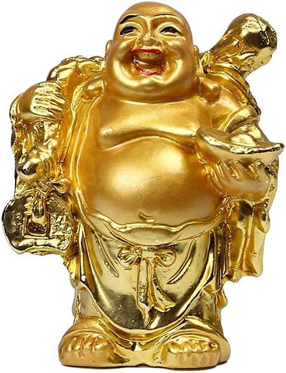 BRABUD Resin Laughing Buddha Figurines 2.5’’Height Gilting Buddha Statue Big 6 Set Gold