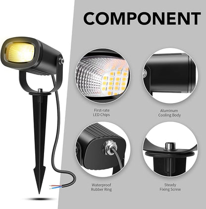 12W Low Voltage Landscape Lights 2700K Warm White LED Landscape Lighting IP65 Waterproof Spot Lights Outdoor Spotlights with Connectors for Garden Yard Tree, 8 Pack