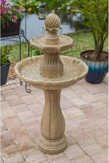 Kenroy Home Frost Outdoor Solar Floor Fountain with Tan Finish, Traditional Style, 44" Height, 22" Width, 22" Depth