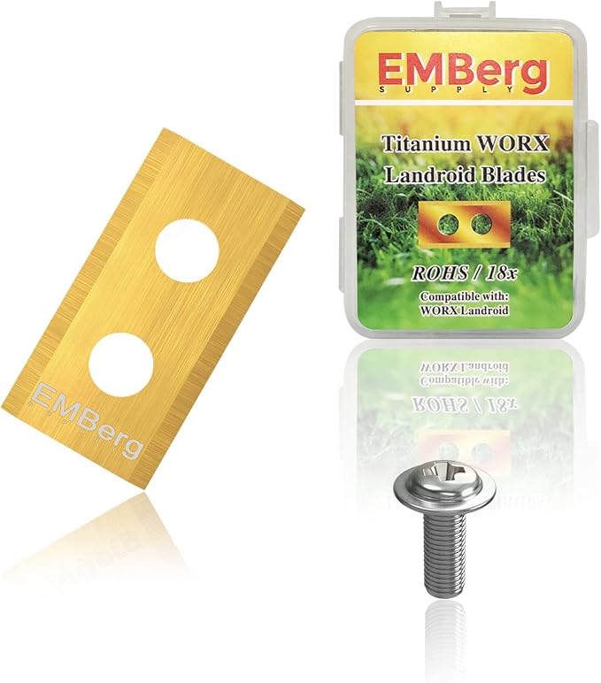EMBerg Endurance Blades (18 Pack) for Worx Landroid Robotic Mowers (Titanium Coated Blade for Worx)