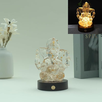 Lord Ganesha Statues with Light - Ganesh Idol Figurine | Elephant God Buddha Sculpture for Home Car Decor Tabletop Statue