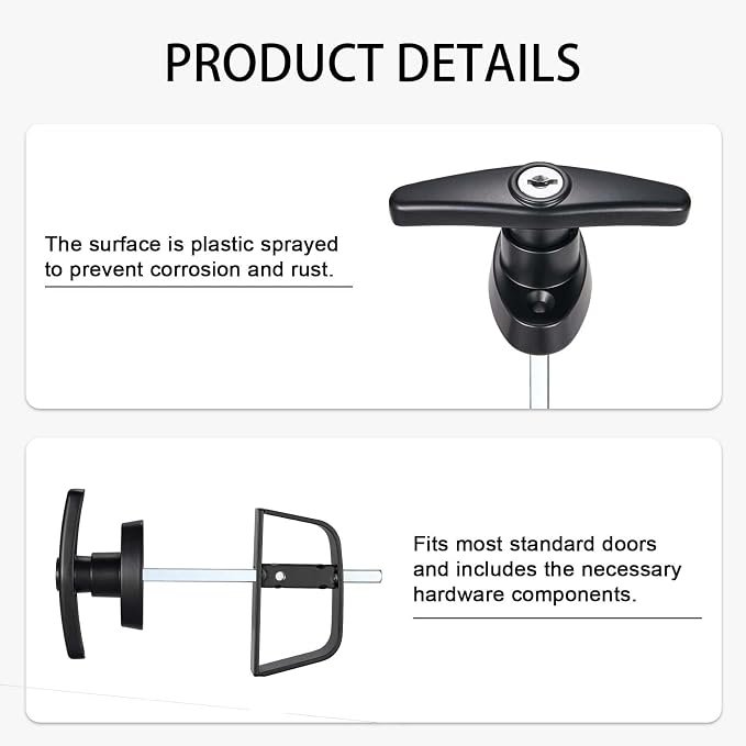 CZC AUTO Shed Door Latch T-Handle Lock Kit, 5 1/2" Stem, Suitable for Gate, Barn, Garage, Chicken Coop Door Lock, 4 Keys