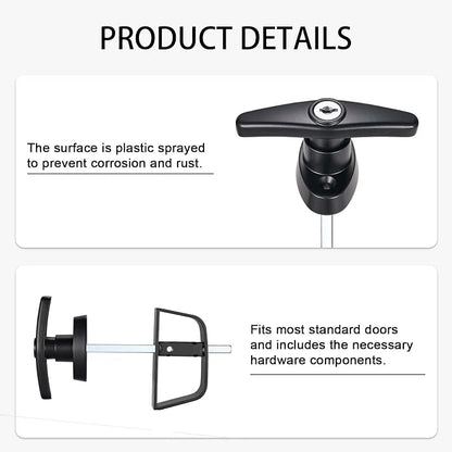 CZC AUTO Shed Door Latch T-Handle Lock Kit, 5 1/2" Stem, Suitable for Gate, Barn, Garage, Chicken Coop Door Lock, 4 Keys