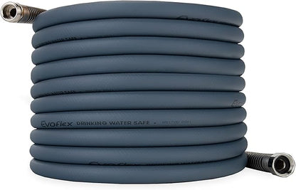 Camco EvoFlex 50-Ft Water Hose - RV Drinking Water Hose Contains No Lead, No BPA & No Phthalate - Flexible Design w/Stainless Steel Strain Relief Ends - 5/8” Inside Diameter, Slate (22584)
