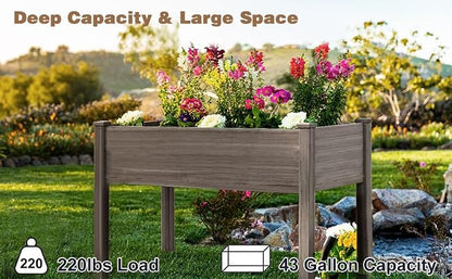 LZRS Raised Garden Bed Outdoor Planter Box with Legs for Herbs, Vegetables, Flowers, Great for Outdoor Patio, Yard and Deck, 220lb Capacity, Grey