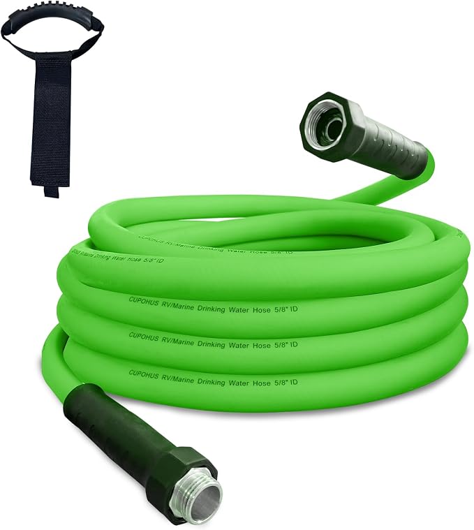 Cupohus Heavy Duty RV Water Hose 15FT, 5/8" Extra Thick Wall Drinking Water Hose, Crush Proof & Abrasion Resistant, Kink Free Hot & Cold Weather with Storage Bag for Camper Marine – Green