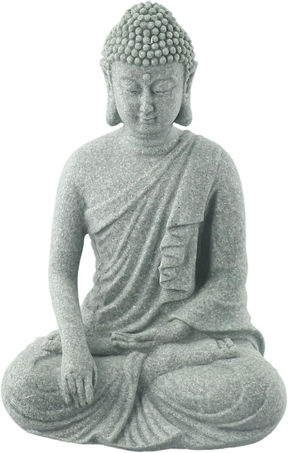 Garden Buddha Resin Stone Statue for Outdoor and Indoor Zen Decor Sandstone Effect Lawn Ornament for Home and Garden Landscaping or Meditation Space(B)