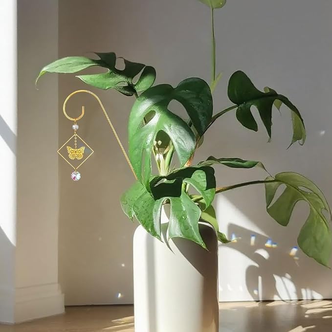 6pcs Crystal Butterfly Suncatchers with 13'' Gold Trellis for Potted Plants | Mini Indoor Plant Accessories,Fairy Garden Stakes Sun Catchers,Gift for Plant Lover,Gardening Enthusiasts,Whimsical decor