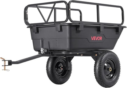 VEVOR 500Lbs 10 Cu.Ft. ATV UTV Trailer Tow Behind Dump Cart, Heavy Duty Pull Behind Utility Dump Trailer for Lawn Mower Trailer Tractor Garden Yard with 16in Tires