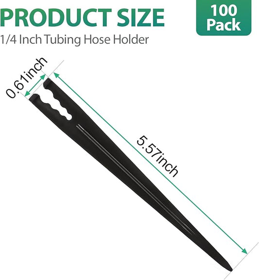 RedChili 100 Pack 1/4 Inch Drip Irrigation Support Stakes, Plastic, 5.68 Inch, Barb Connector, Ideal for 1/4-Inch Tubing, Indoor/Outdoor Use