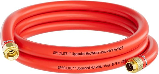 SPECILITE 1" Hot/Cold Short Leader Garden Water Hose 10ft, -50℉ to 190℉, High Water Flow & Flexible, Heavy Duty Rubber Pipe with 3/4" Brass Fittings for All-weather Outdoor, Industrial, Farm, Red