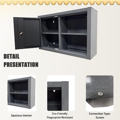 Metal Wall Cabinet Lockable Steel Cabinet Included 2 Removable Shelves Steel Cabinet Black&Grey for Garage Basement