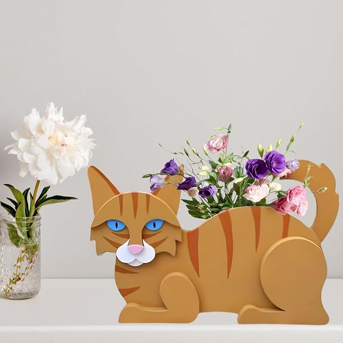 Orange Cat Planter Pots, 12.5 x 5.12 x 7.8 Inches | Cat Flower Pot, Cute Animal Shaped Plant Pot, Gifts for Women & Pet Lovers, Indoor Outdoor Garden Home Office Decor