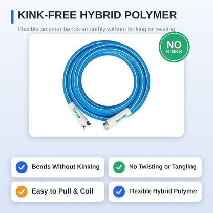 FEVONE Kink Free Garden Hose 25 ft, Heavy Duty Water Hose | Flexible Hybrid Polymer, Drinking Water Safe, 5/8 ID, 600 PSI, Leak-Proof, Aluminum 3/4 GHT Fittings for Garden Watering