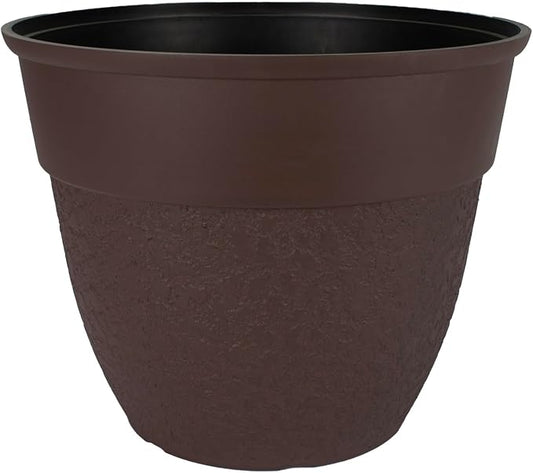 The HC Companies 16 Inch Brookhaven Decorative Round Planter - Lightweight Premium Resin Plant Pot with a Stonelike Texture for Indoor Outdoor Use, Brown
