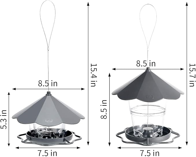 Bird Feeder Outdoor Hanging for Wild Bird Seed, Grey