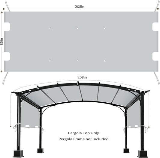85"x 208" Universal Pergola Shade Cover, Garden Shade Replacement for 17x7.4 Ft Outdoor Pergola Structure, Patio Gazebo Canopy, Porch, Balcony Waterproof Top (Cover Only, Light Gray)