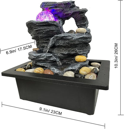 Indoor Tabletop Water Fountain Rotating Ball Rock Waterfall Fountain with Colorful Lights and Natural River Rocks, Zen Meditation for Home Office Decor (B)