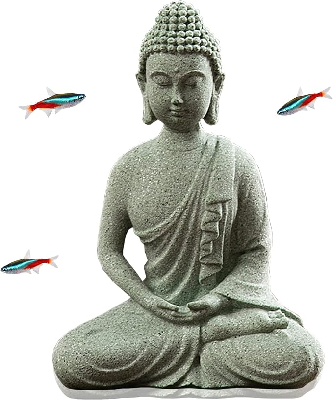 livelyfish Fish Tank Buddha Statue Japanese Aquarium Decorations Meditation Sandstone Buddha Statue Ornaments Betta Pet Fish Tank Asian Decorations,C