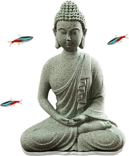 livelyfish Fish Tank Buddha Statue Japanese Aquarium Decorations Meditation Sandstone Buddha Statue Ornaments Betta Pet Fish Tank Asian Decorations,C