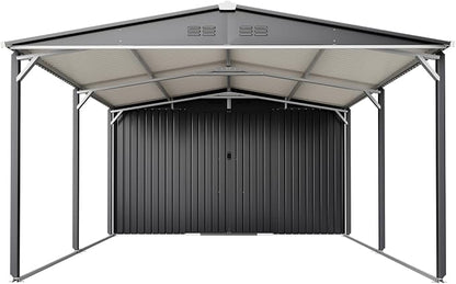 KEIKI 12x23 FT Heavy Duty Metal Carport with Storage Shed, Steel Garage Shelter with Sliding Door, Waterproof Sloped Roof, UV Protection Panels, Outdoor Car Canopy for Car, Boat, Tractor
