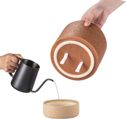 6 Inch Ceramic Self Watering Planter with Drainage Hole Terracotta | Indoor Plant Pot with Water Storage Plus - for African Violet, Herbs & Pothos - Home & Office Decor, Cylinder Round