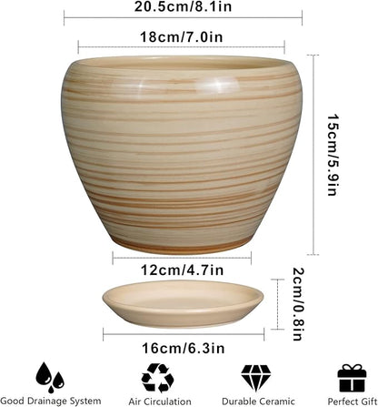 Ceramicfor Planter 8 Inch - Indoor/Outdoor Ceramic Plant Pot With Drainage Hole and Saucer, Round Modern Flower Planter for Succulents, House, Patio - Yellow