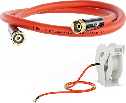 SPECILITE 5/8" Female to Female Hot/Cold Short Leader Hose 5 ft, -50℉-190℉, Flexible & Lightweight Rubber Hoses for Yard, Outdoor, Farm, Red