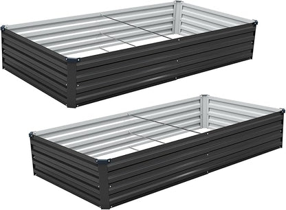 Meberam 2 Pack 6x3x1FT Galvanized Raised Garden Bed Kit, Outdoor Metal Planter Box for Vegetables, Bottomless Rectangular Gardening Bed with Support Rods, Tool-Free Assembly, Black