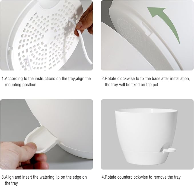 UOUZ Large Self Watering Pots, 12/10/9 Plastic Planters with High Drainage Holes and Deep Reservoir for Indoor Outdoor Garden Plants and Flowers, White