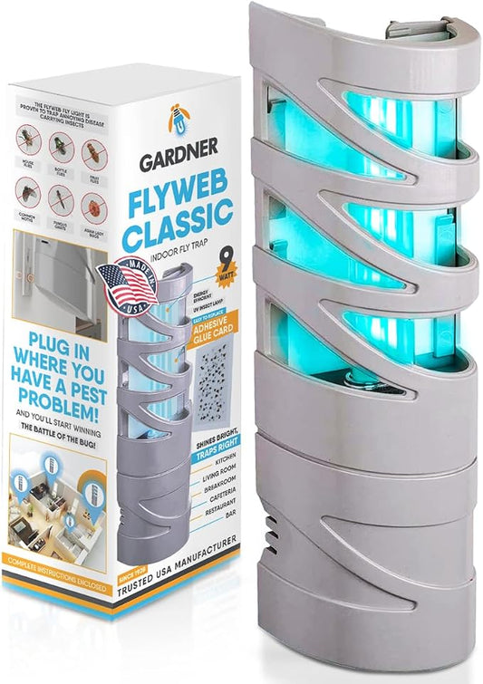 Gardner - Fly Trap Indoor for Home, Fruit Fly Trap for Indoors, Plug in Bug Catcher, Gnat Traps for House Indoor, Fruit Fly Traps for Indoors, Made in USA, Flyweb (Grey)