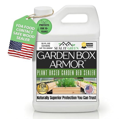 Garden Box Sealer | FDA Food Contact Safe Plant-Based Wood Sealant for Raised Bed, Planter & Pet House. Protects All Wood Types from Water & Weather Damage |
