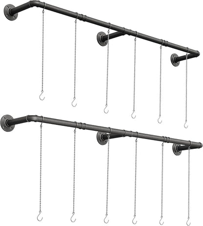 SOFITORG 65.7" Metal Plant Hanging Rod, 6 Chains, 2 Pack, Pots Not Included | Wall Plant Hanging Bar, Durable Hanging planter holder for Window Ceiling, Easy Assembly, All Hardware Included, Black