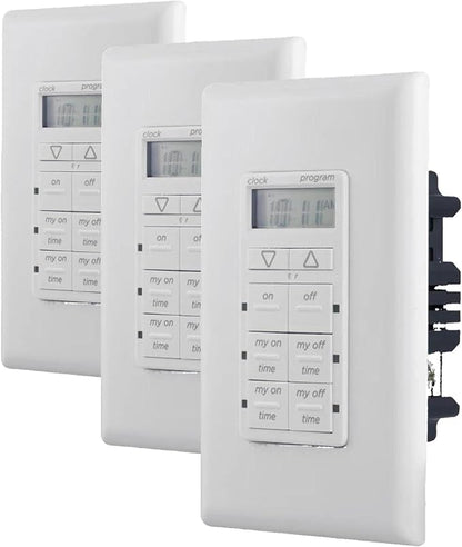 myTouchSmart in-Wall Digital Timer,4 Programmable On/Off Buttons,2 Easy On/Off Buttons,24 Hour Daily Cycles,Blue LED Indicators with Battery Backup for Indoor/Outdoor Lights, Fans, 26893 (Pack of 3)
