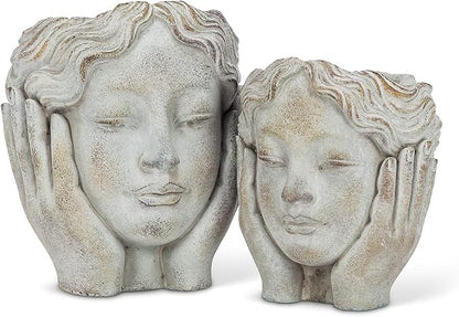 Abbott Collection Medium Head in Hands Planter | For Succulents & Small Plants, Cement, Gray, 8"H, No Drainage Hole
