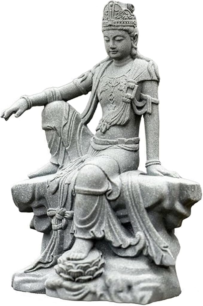 livelyfish Aquarium Buddha Statue Guanyin Buddha Sandstone Sculpture for Zen Garden Fish Tank Home Decor (M)