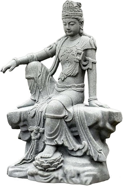 livelyfish Aquarium Buddha Statue Guanyin Buddha Sandstone Sculpture for Zen Garden Fish Tank Home Decor (M)