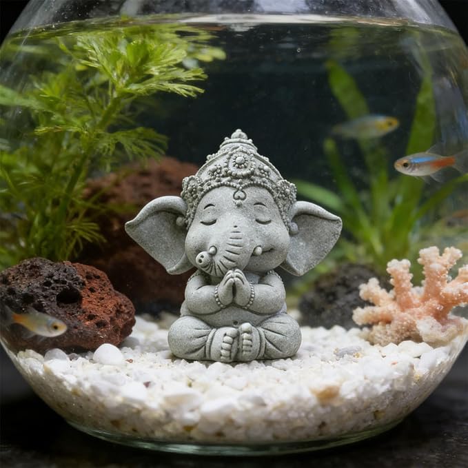 livelyfish Small Elephant Statue Sandstone Figurine Hindu Meditation Buddha Sculpture for Fish Tank Aquarium Decoration (B)