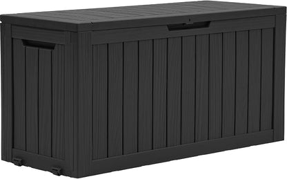YITAHOME 72 Gallon Outdoor Storage Box w/Wheels | Resin Deck Box Indoor & Outdoor Patio Storage Box for Throw Pillows, Athletic Gear(Black)