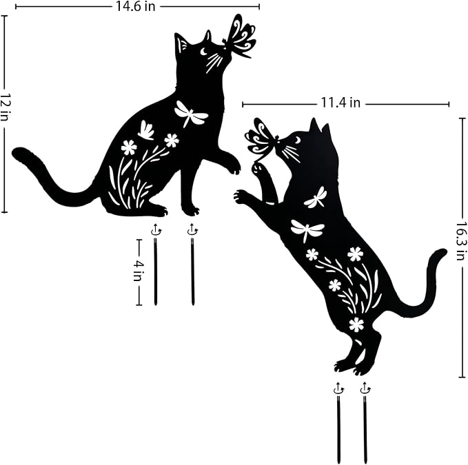 TIGGSY Cat Metal Decorative Garden Stakes Cat Gifts for Women/Men Unique Gifts Silhouette Statues for Yard Art, Outside, Patio, Outdoor Decor, Garden Decorations, Lawn Ornaments