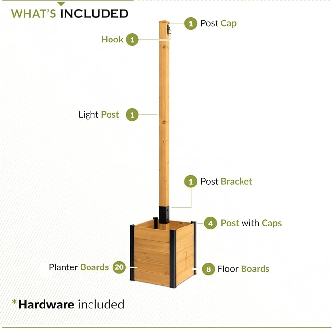 8.5ft H (1 Post w/Planter Box) Freestanding Zippity Concord String Light Post for Outdoor Hanging Lights, Outdoor Lamp Poles for Balcony Illumination, Patio Decor for String Glow, ZP19081