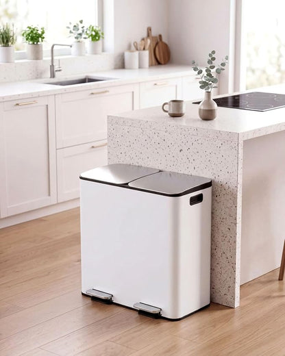 2 x 40L (2 x 10.6 Gallon) Dual Compartment Trash Can, Stainless Steel Kitchen Step Garbage Bin with Soft-Close Lid, Fingerprint-Resistant, Removable Inner Buckets for Waste Sorting,Home,Office