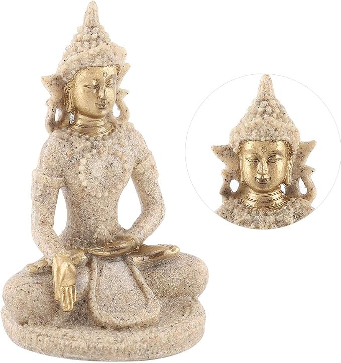 Small Buddha Statue - Figurines Decor Sandstone Sitting Meditation | Outdoor Statues for Garden Buddhist Decoration Ornament Sculpture Handmade Figurine Miniatures Home Seated Zen(Gold)