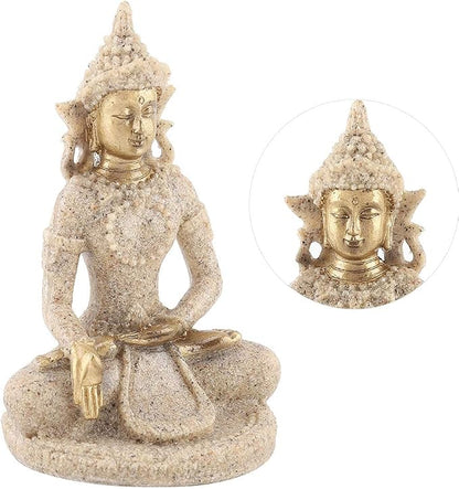 Small Buddha Statue - Figurines Decor Sandstone Sitting Meditation | Outdoor Statues for Garden Buddhist Decoration Ornament Sculpture Handmade Figurine Miniatures Home Seated Zen(Gold)