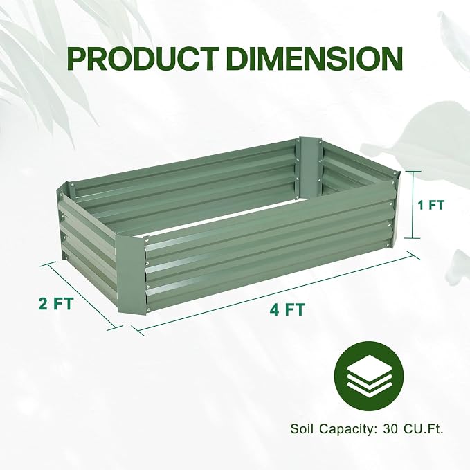 Aoodor 4 x 2 x 1 ft Outdoor Raised Garden Bed, Reinforced Galvanized Steel Planter Box for Vegetables, Flowers,Fruits and Herbs