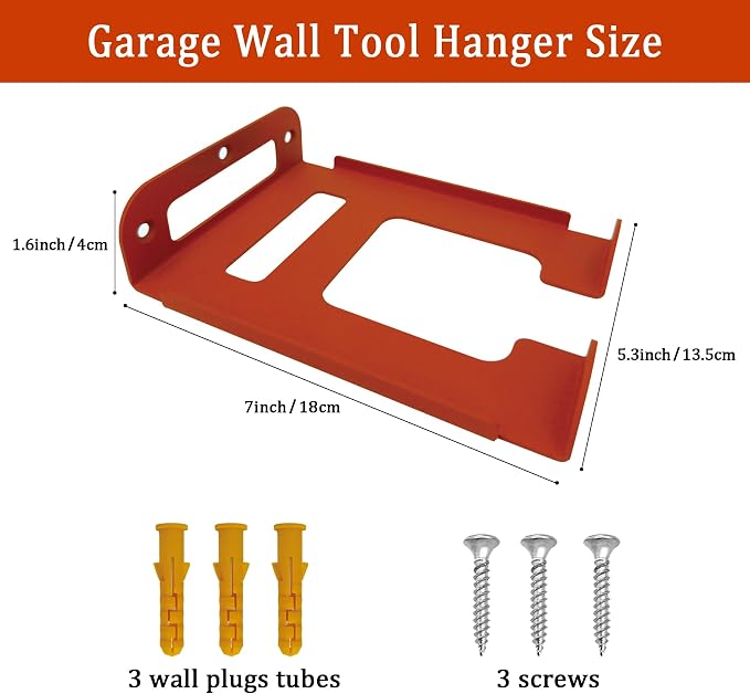 Weed Eater Hanger, Heavy Duty Trimmer Wall Mount Rack for Garage Tool Storage, Metal Weed Wacker Holder Organizer for Grass Trimmer, Blower & Garden Power Tools, Shed Wall Mount Bracket (Orange-1pack)