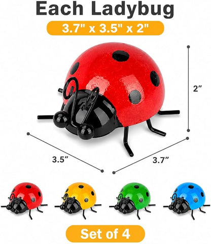MACLARONX Metal Ladybugs Outdoor Yard Art Garden Fence Decor Set of 4 Cute Lady-Bugs Wall Sculptures Colorful 3D Ornaments for Backyard Balcony Patio