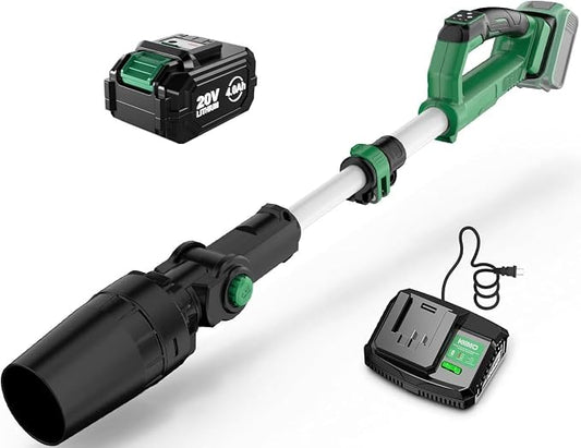 KIMO Leaf Blower Cordless with Battery and Charger, 310000RPM, 37Inch Telescopic Pole, 750CFM 280MPH, 3Speeds w/Smart Panel, Lightweight 2.5Lb, 2PCS 4000mAh Battery Operated Leaf Blower for Gutters
